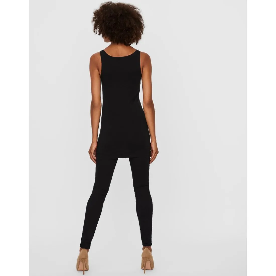 Top Regular Fit Col en U Sans manches Extra long noir