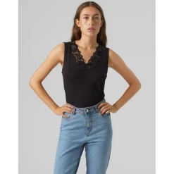 Top Regular Fit Col en V Sans manches noir Hattie