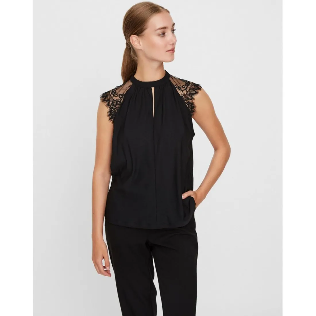 Top Regular Fit Col haut Sans manches Longueur regular noir