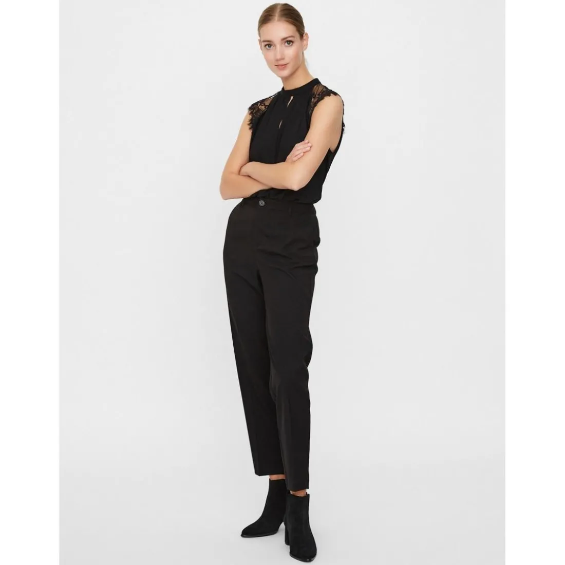 Top Regular Fit Col haut Sans manches Longueur regular noir