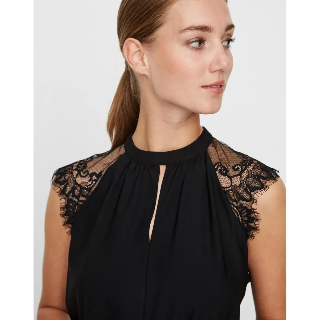Top Regular Fit Col haut Sans manches Longueur regular noir