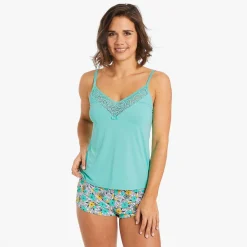 Top short turquoise Roulotte bleu