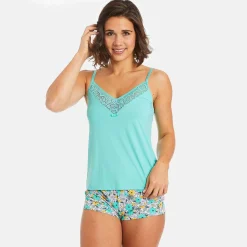 Top short turquoise Roulotte bleu