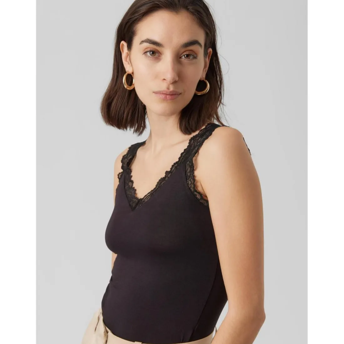 Top Tight Fit Col rond Sans manches Longueur regular noir en viscose