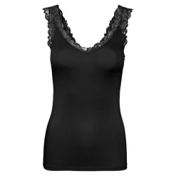 Top Tight Fit Col rond Sans manches Longueur regular noir en viscose