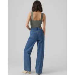 Top Tight Fit Col rond Sans manches Longueur regular vert en viscose