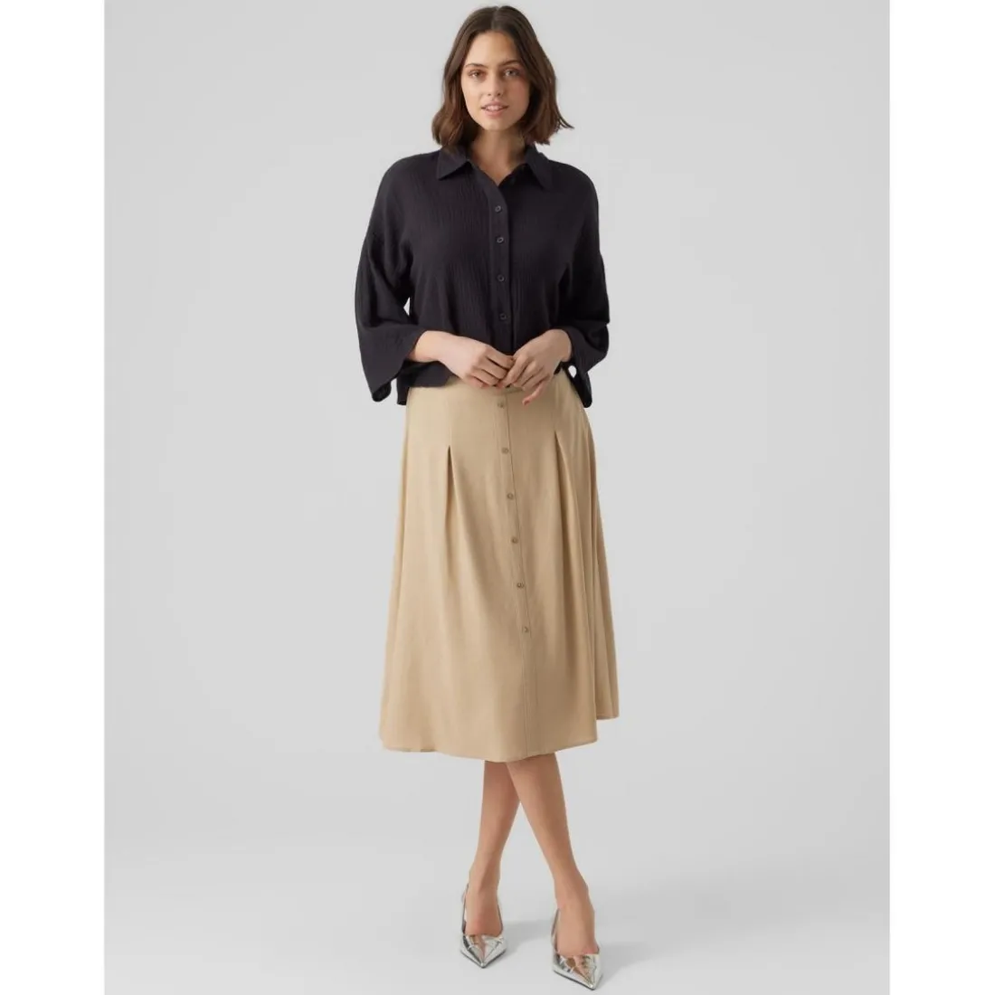 Tops Blouse Standard Fit Col chemise Manches 3/4 Court noir