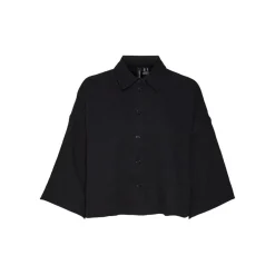 Tops Blouse Standard Fit Col chemise Manches 3/4 Court noir