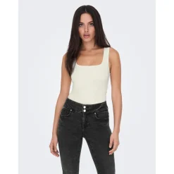 Tops Col en U Sans manches blanc