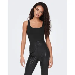 Tops Col en U Sans manches noir