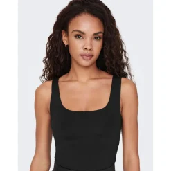 Tops Col en U Sans manches noir