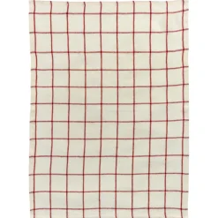 Torchon Carreaux Karma Ecru/Rouge 55 x 75
