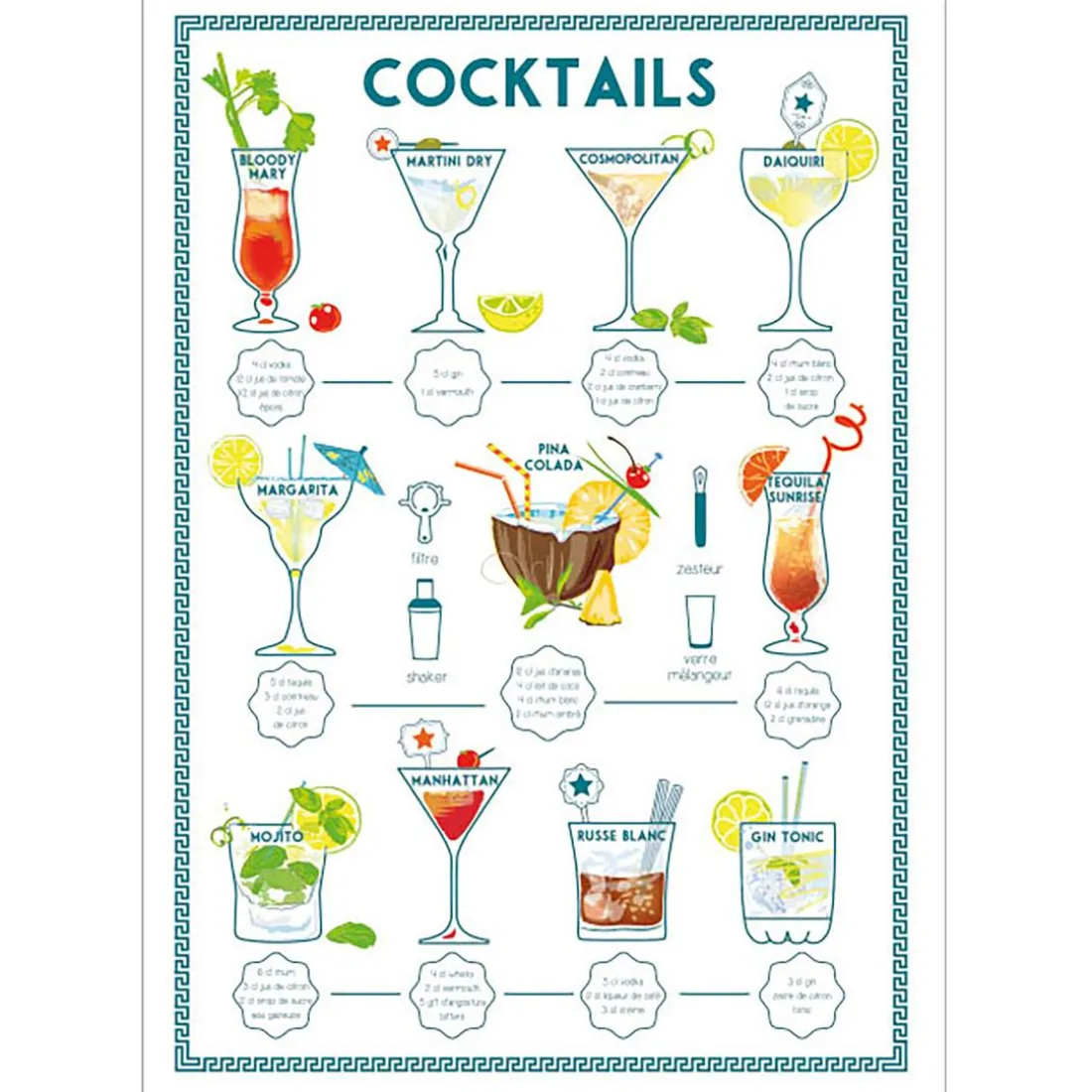 Torchon Cocktails Assortis 50 x 70