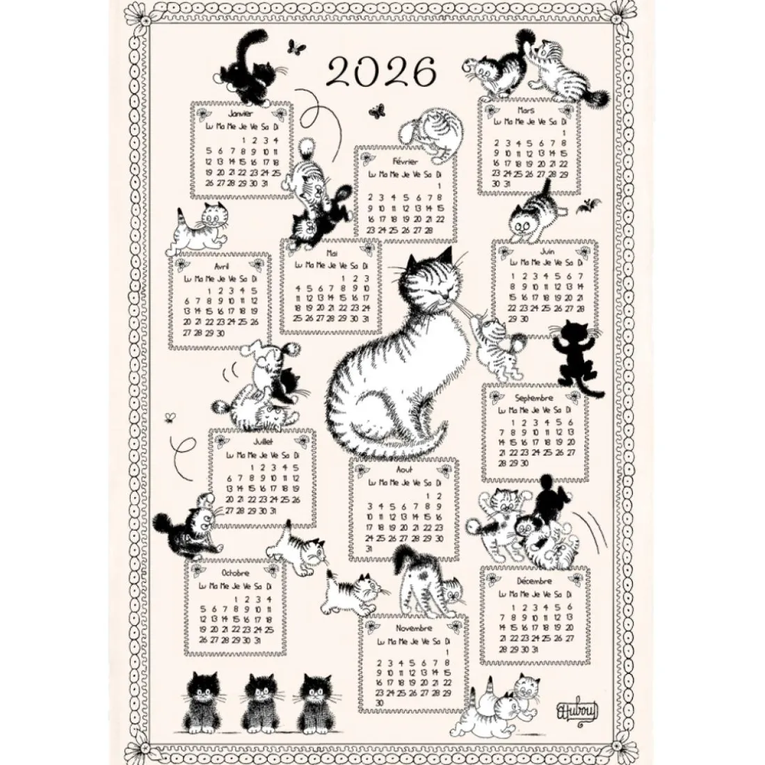 Torchon DUBOUT Calendrier chatons 2026 Ecru 48 x 72