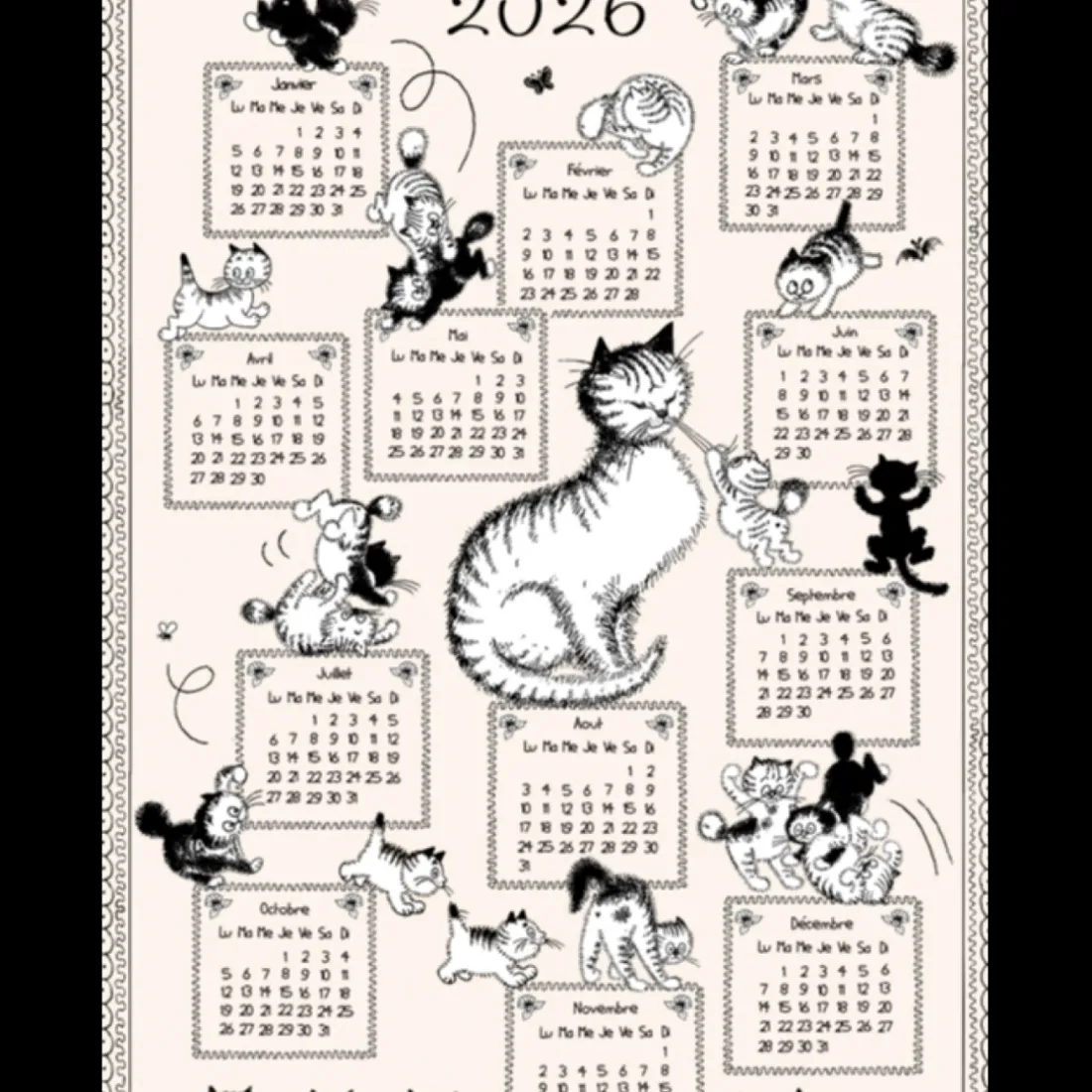 Torchon DUBOUT Calendrier chatons 2026 Ecru 48 x 72
