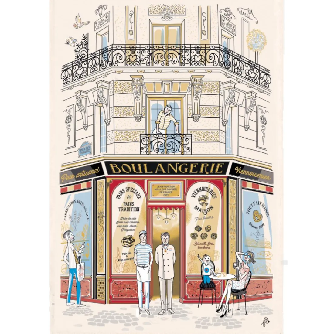 Torchon Façade Boulangerie Ecru 48 x 72