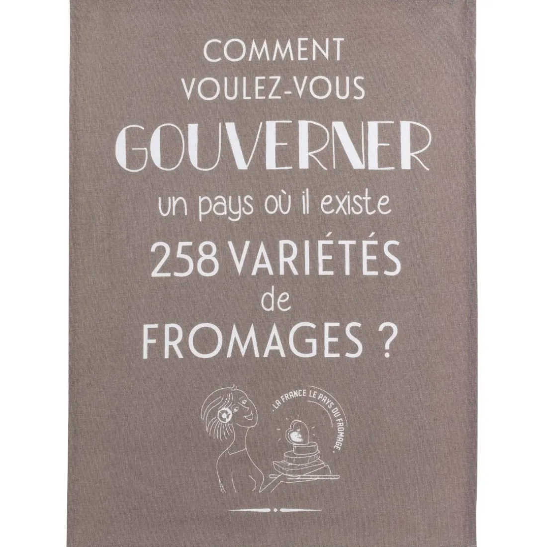Torchon Gouverner et fromages Gris 50 x 70