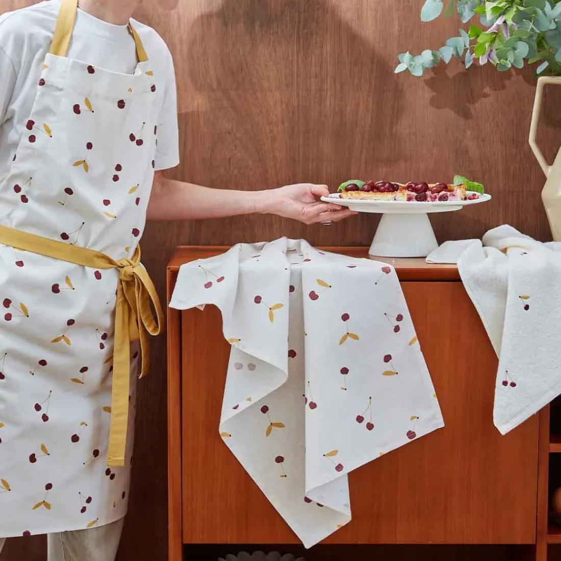 Torchon imprimé en coton CERISES-Rouge