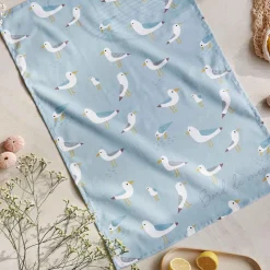 Torchon imprimé en coton LES MOUETTES-Bleu