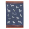Torchon imprimé en jacquard de coton RACES DE CHIENS-Bleu