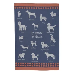 Torchon imprimé en jacquard de coton RACES DE CHIENS-Bleu