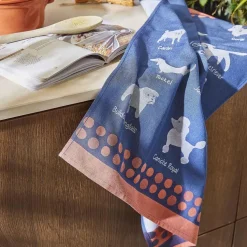 Torchon imprimé en jacquard de coton RACES DE CHIENS-Bleu