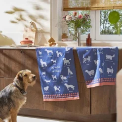 Torchon imprimé en jacquard de coton RACES DE CHIENS-Bleu