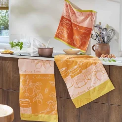 Torchon imprimé en jacquard de coton DELICES D'ABRICOTS-Orange