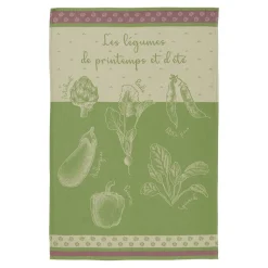 Torchon imprimé en jacquard de coton POTAGER DE PRINTEMPS-Vert