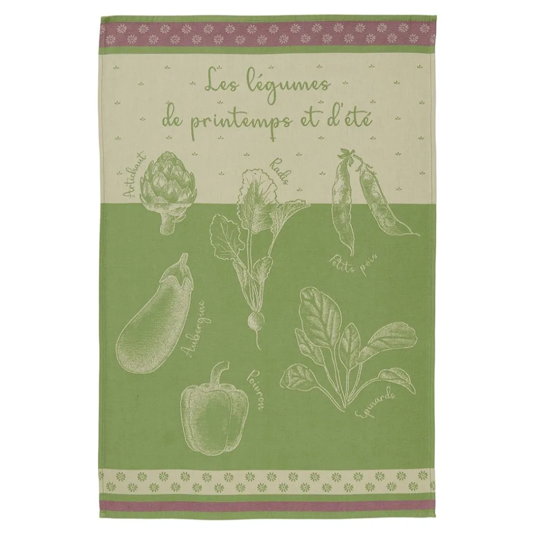 Torchon imprimé en jacquard de coton POTAGER DE PRINTEMPS-Vert