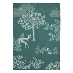 Torchon imprimé en métis, FORÊT ENCHANTEE-Vert foncé-50 x 75 cm