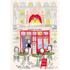 Torchon Imprimé Façade bistrot Ecru 48 x 72