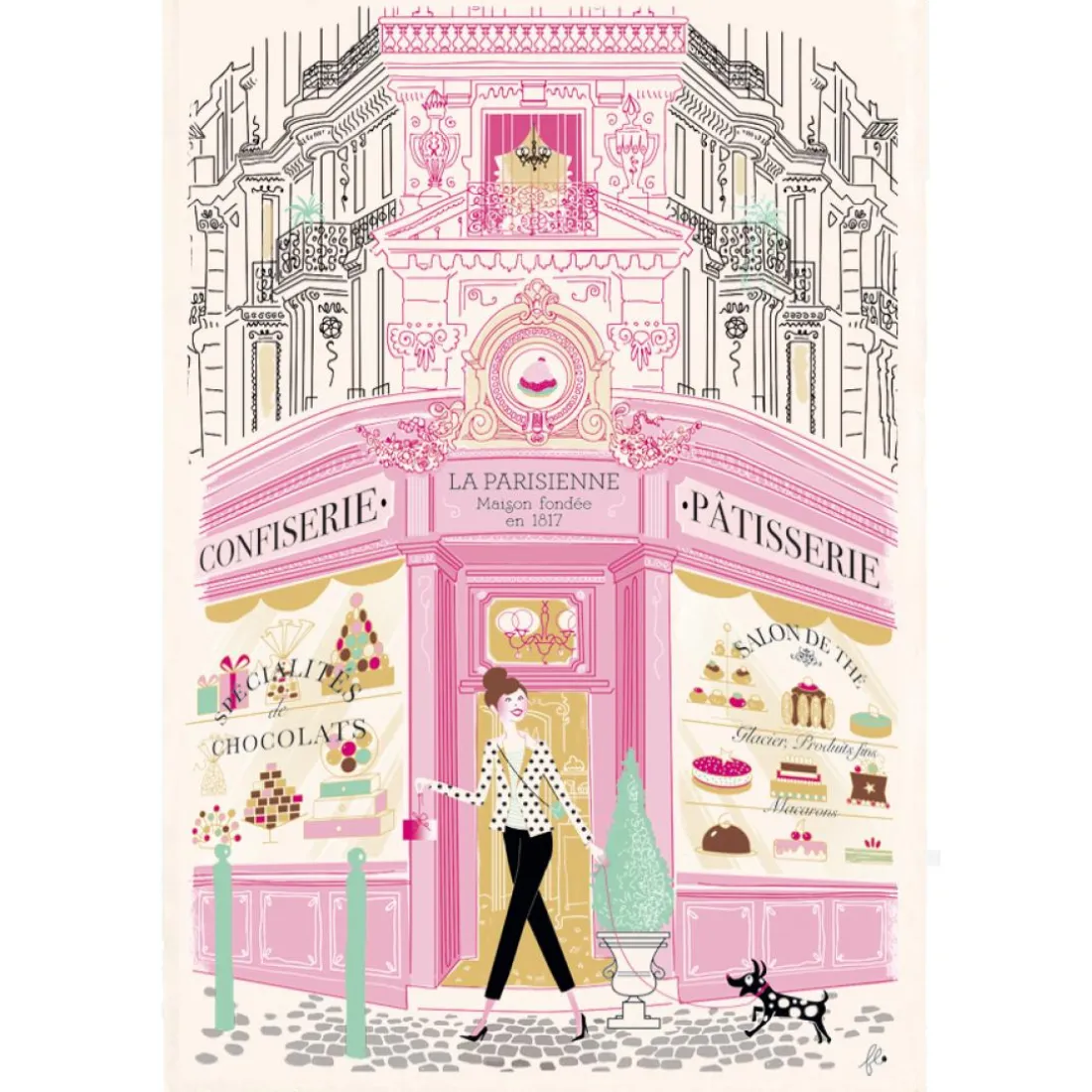 Torchon Imprimé Façade patisserie Ecru 48 x 72