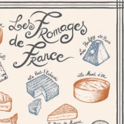 Torchon Imprimé Fromages de France Ecru 48 x 72