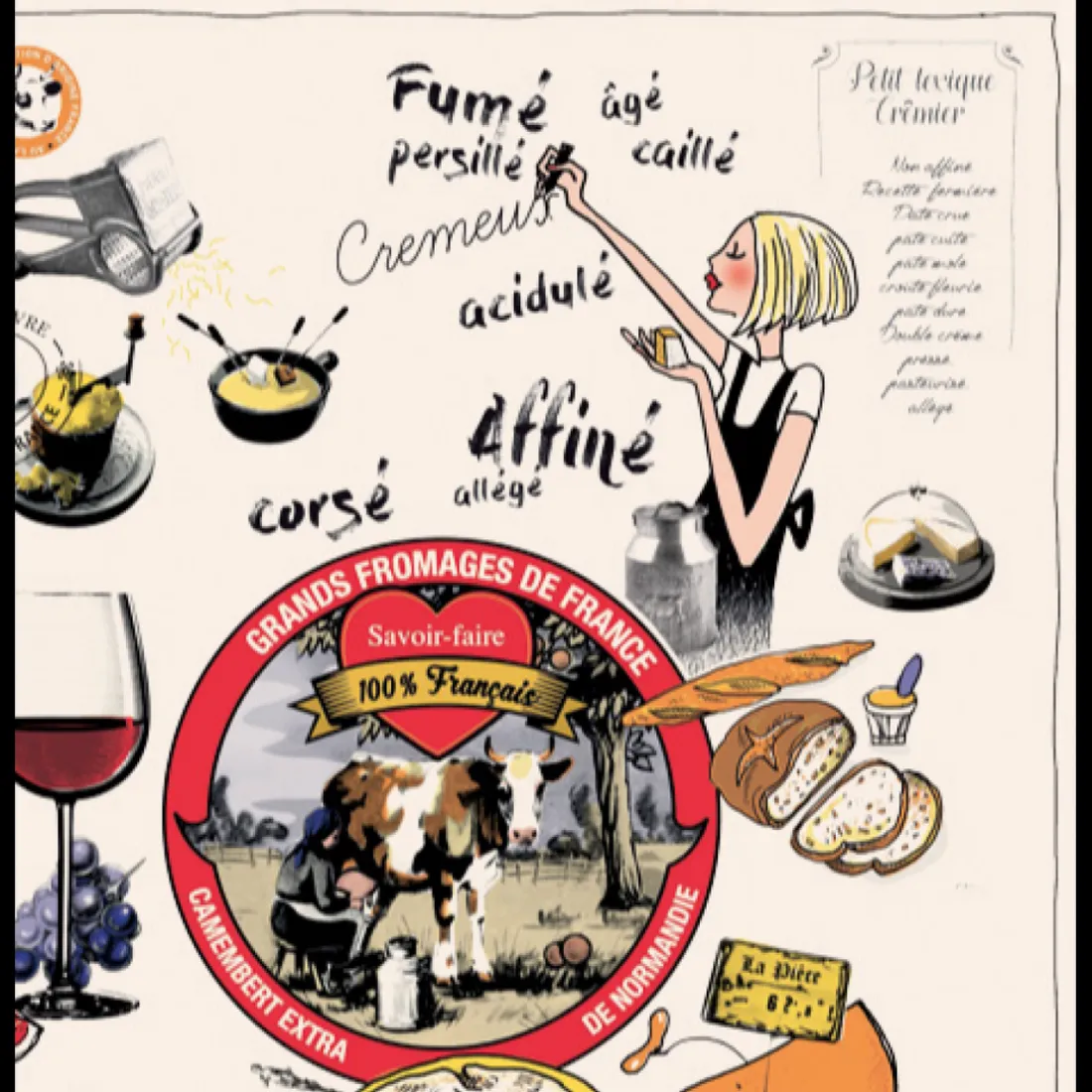 Torchon Imprimé Les grands fromages Ecru 48 x 72