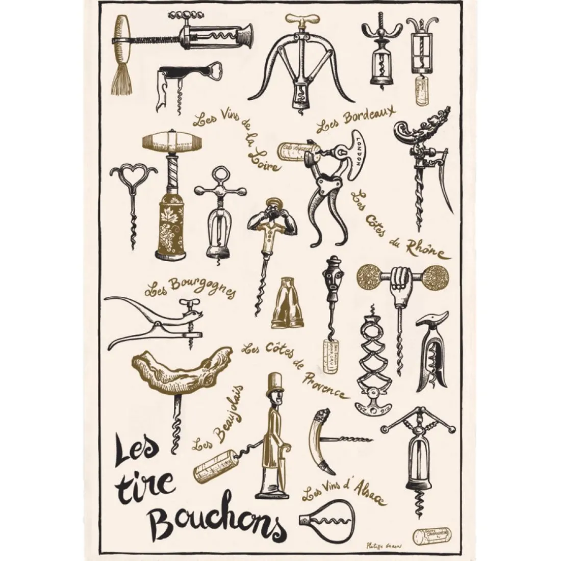 Torchon Imprimé Les tire-bouchons Ecru 48 x 72