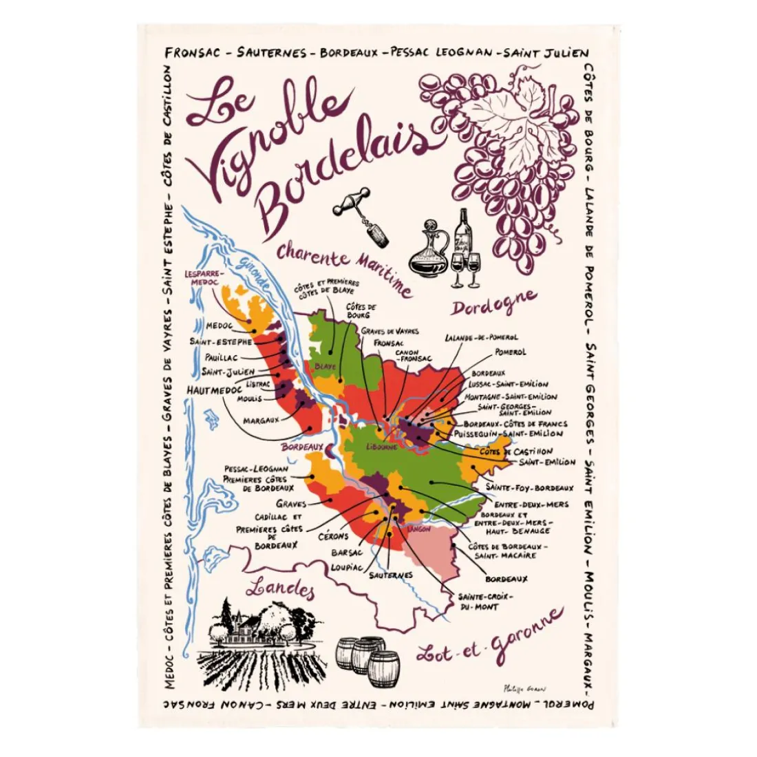 Torchon La Carte Des Bordeaux Ecru 48 X 72