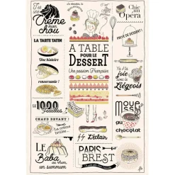 Torchon Les desserts français Ecru 48 x 72
