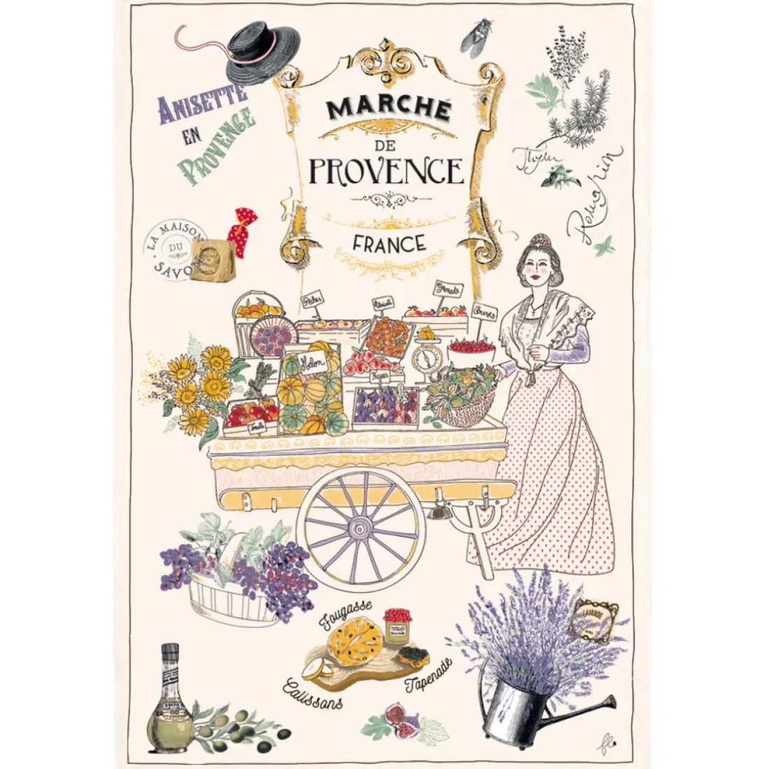 Torchon Les marchés de Provence Ecru 48 x 72