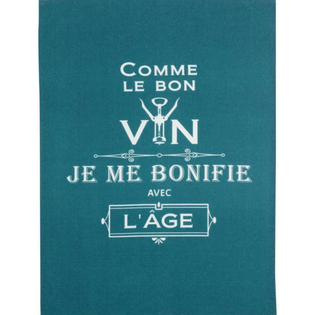 Torchon Message Comme le bon vin Paon 70 x 50