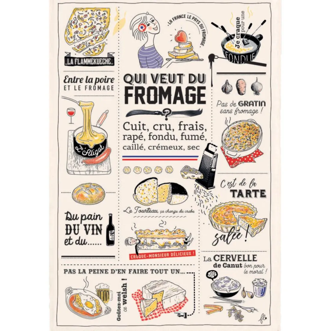 Torchon Qui veut du fromage Ecru 48 x 72