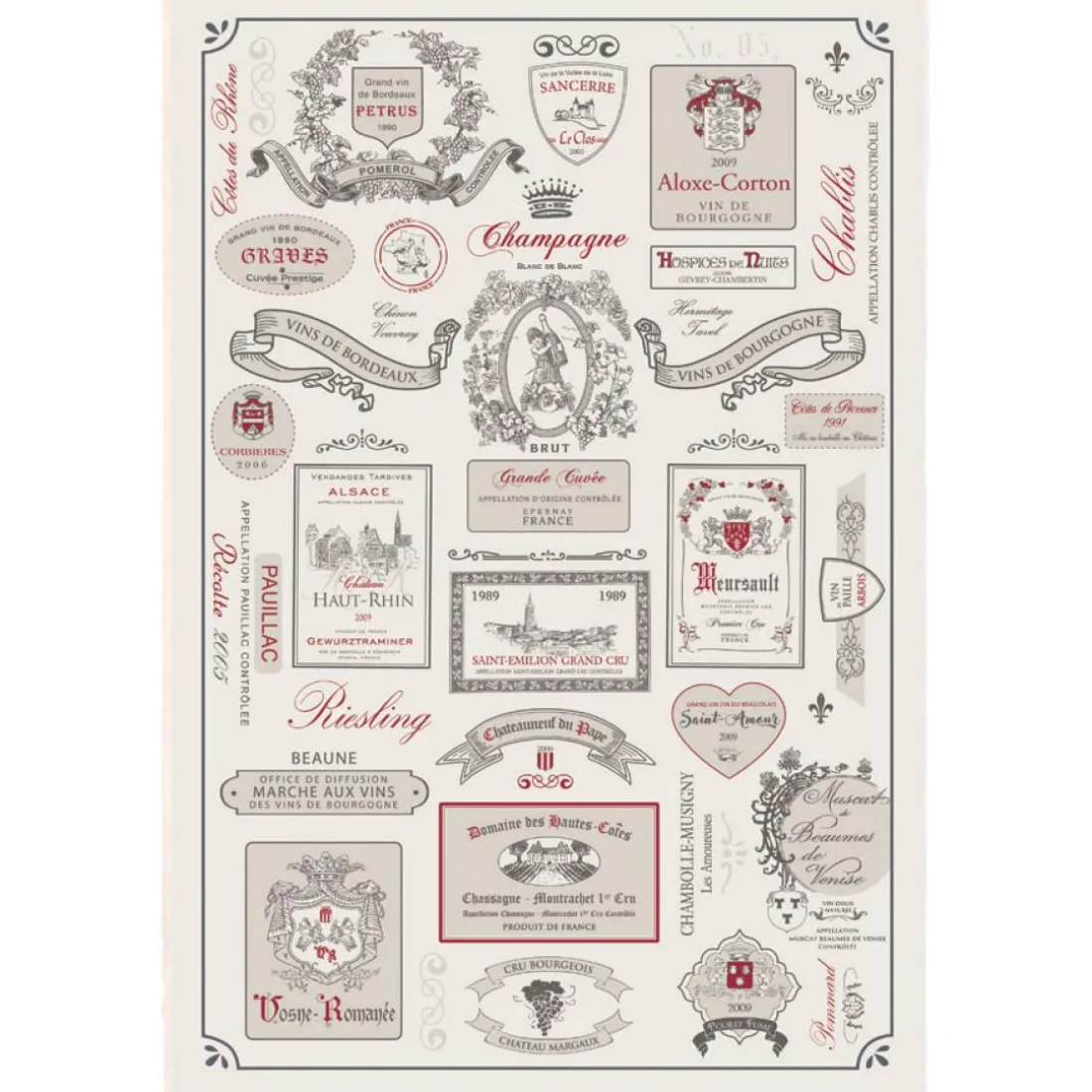Torchon Étiquettes de vins Ecru 48 X 72