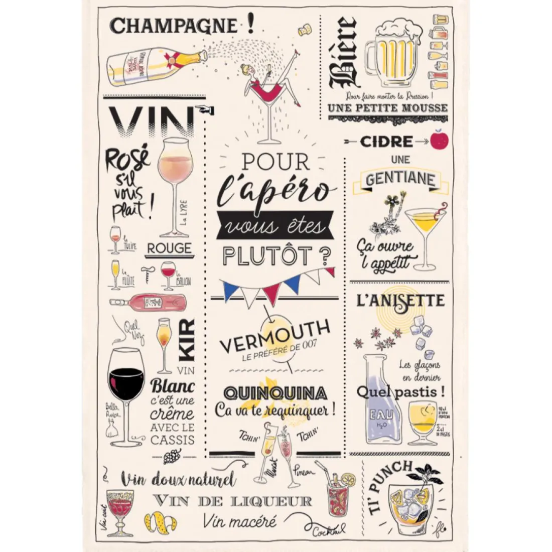 Torchon Verres et apéros Ecru 48 x 72