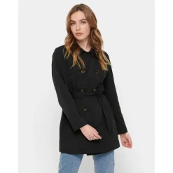 Trench coat Col à revers Manches longues Ceinture à la taille noir Willa