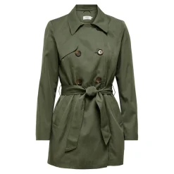 Trench coat Col à revers Manches longues Ceinture à la taille vert