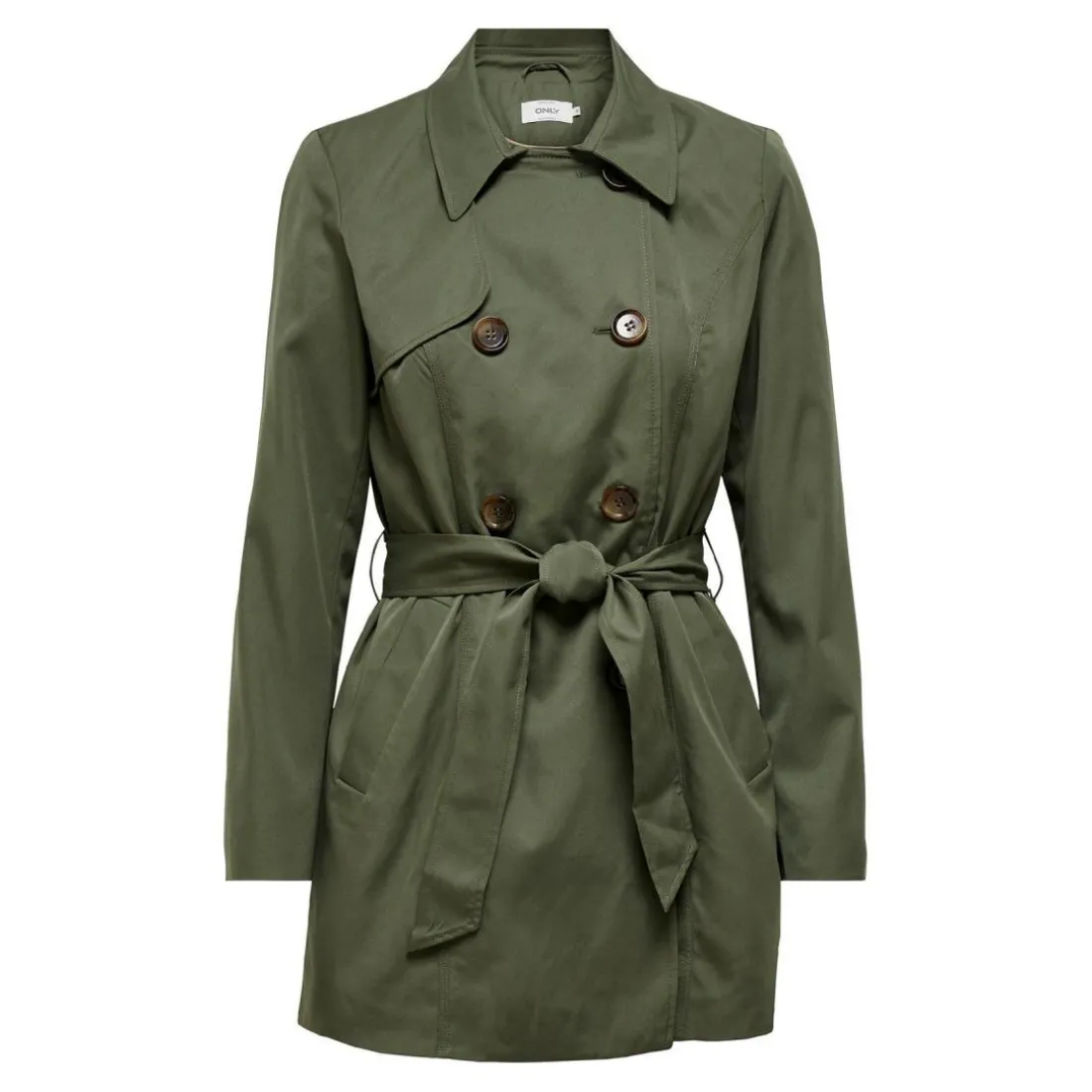 Trench coat Col à revers Manches longues Ceinture à la taille vert