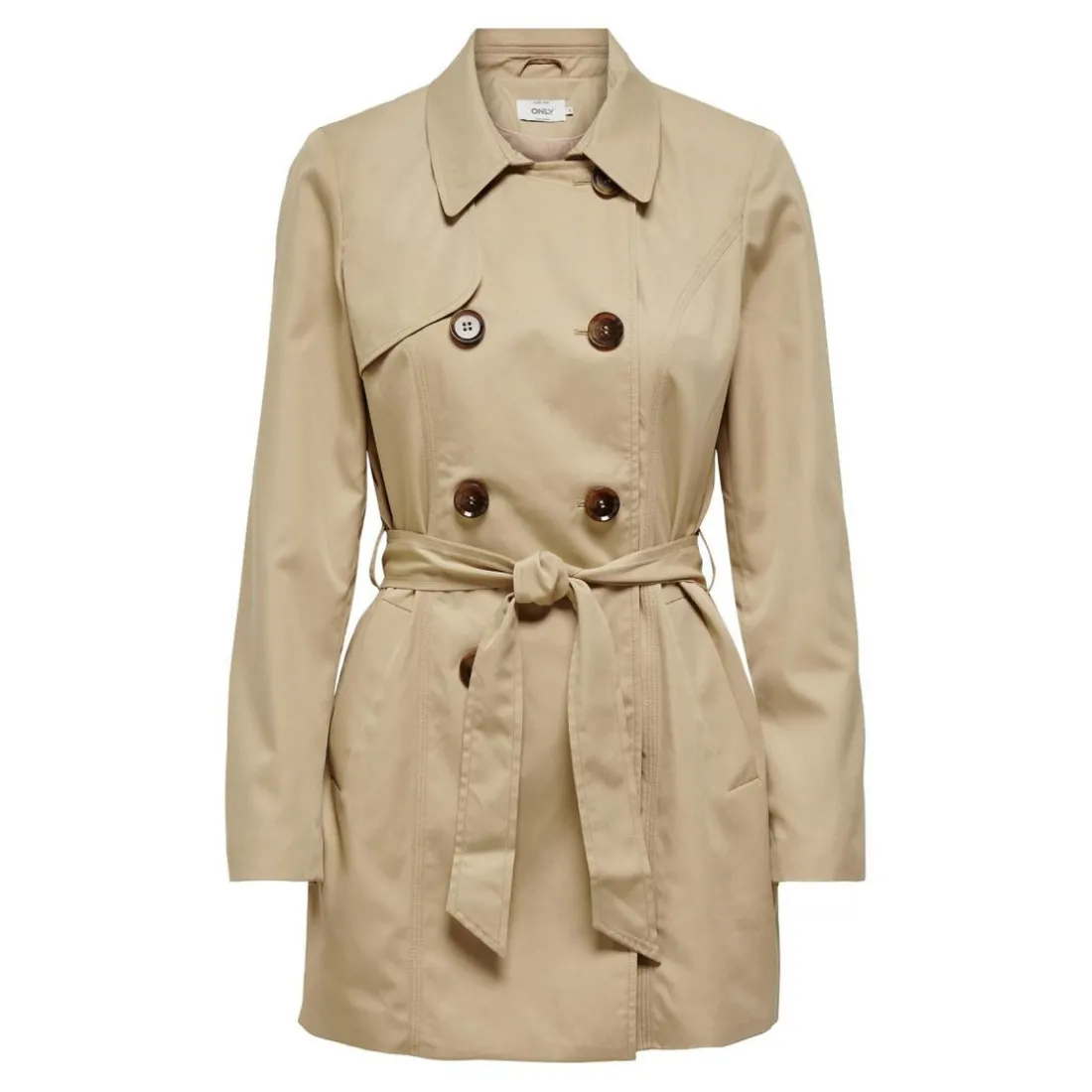 Trench coat Col à revers Manches longues Ceinture à la taille beige