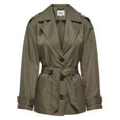 Trench coat court col à revers gris moyen Cate kaki