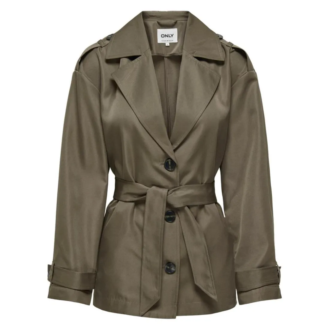 Trench coat court col à revers gris moyen Cate kaki