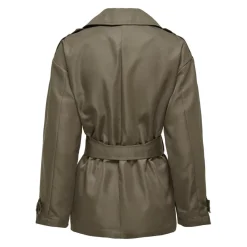Trench coat court col à revers gris moyen Cate kaki